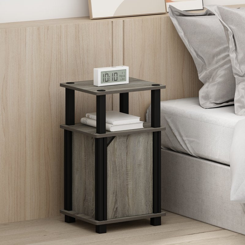 3-Tier End Table with Door - French Oak & Black