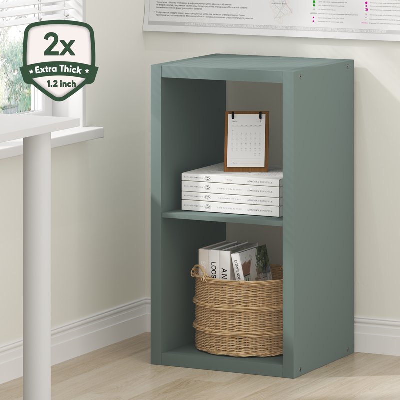 2-Cube Open Back Bookcase - Sage Green Decorative Organizer