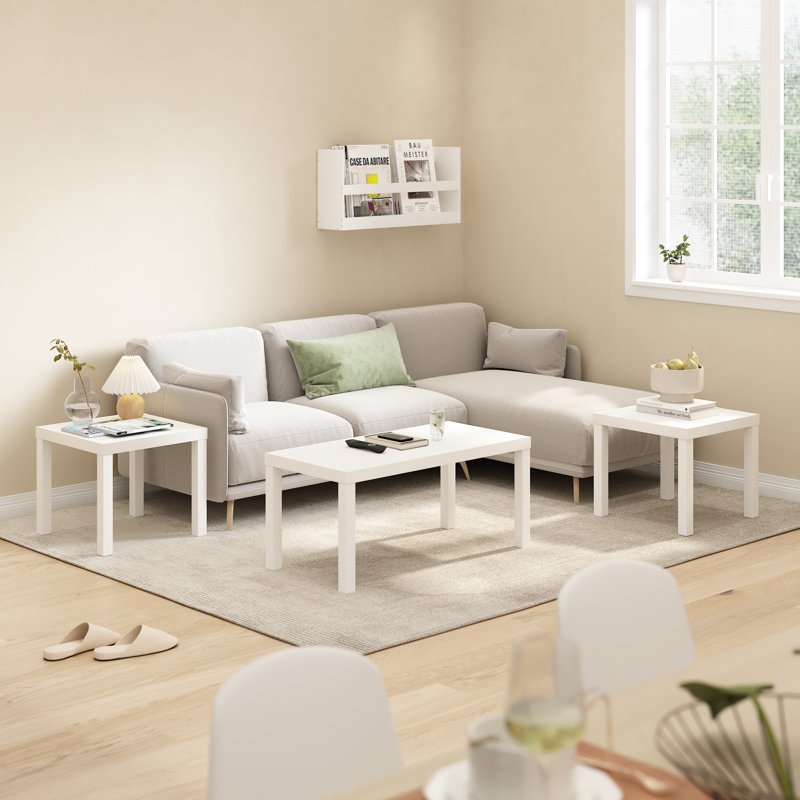 Compact Square Side Table Set of 2 - White Finish