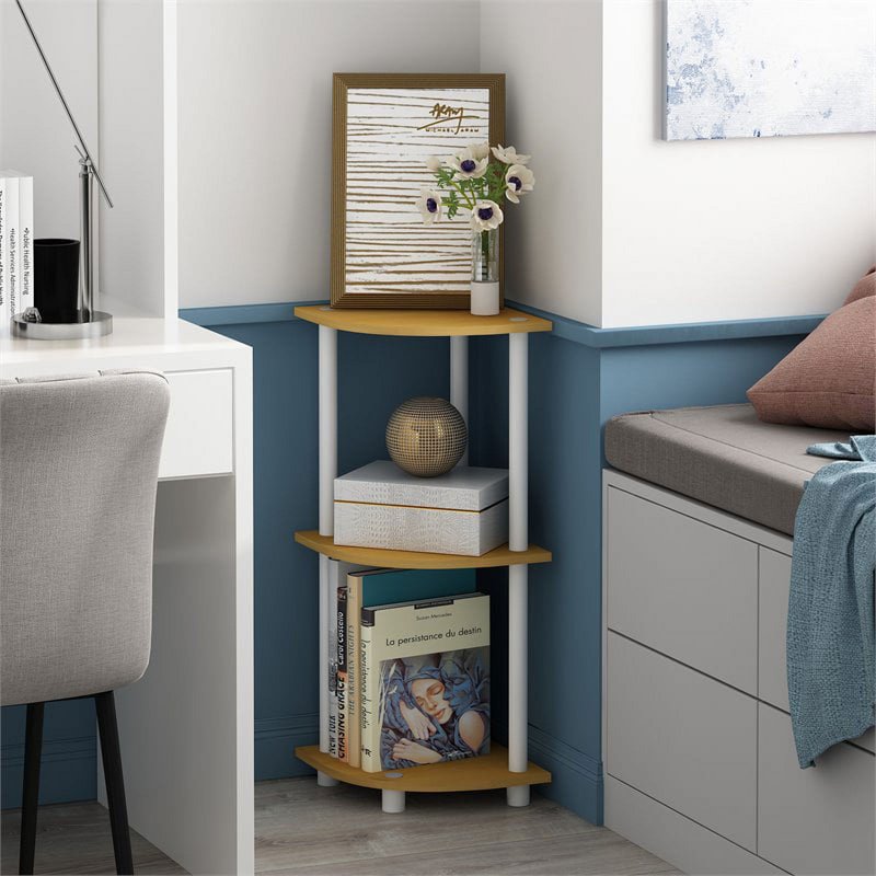 Furinno 3-Tier Round Tube Freestanding Shelving Unit - Beech & White