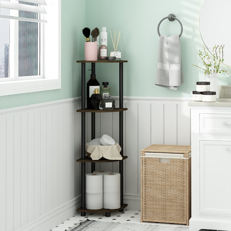 Furinno Turn-N-Tube 4-Tier Corner Display Rack Dark Brown & Black