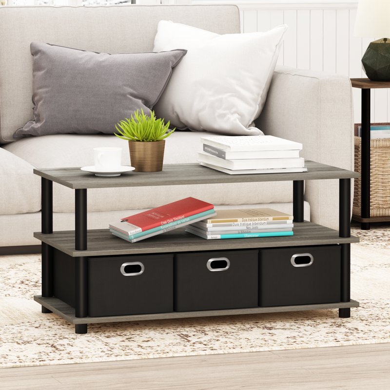 Coffee Table with Bin Drawers - French Oak Grey/Black