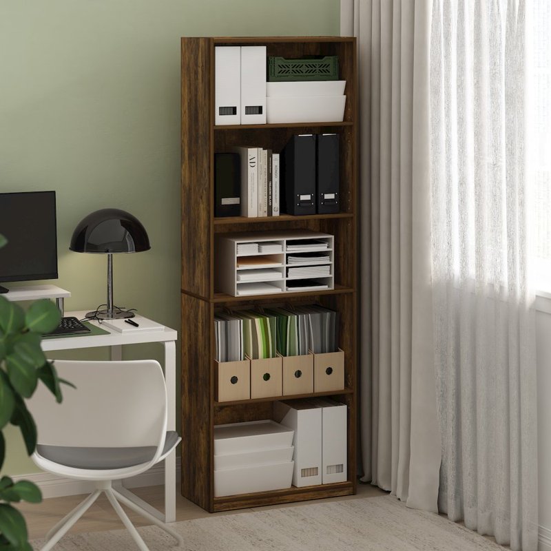Adjustable 5-Tier Bookcase - Versatile Amber Pine Bookshelf