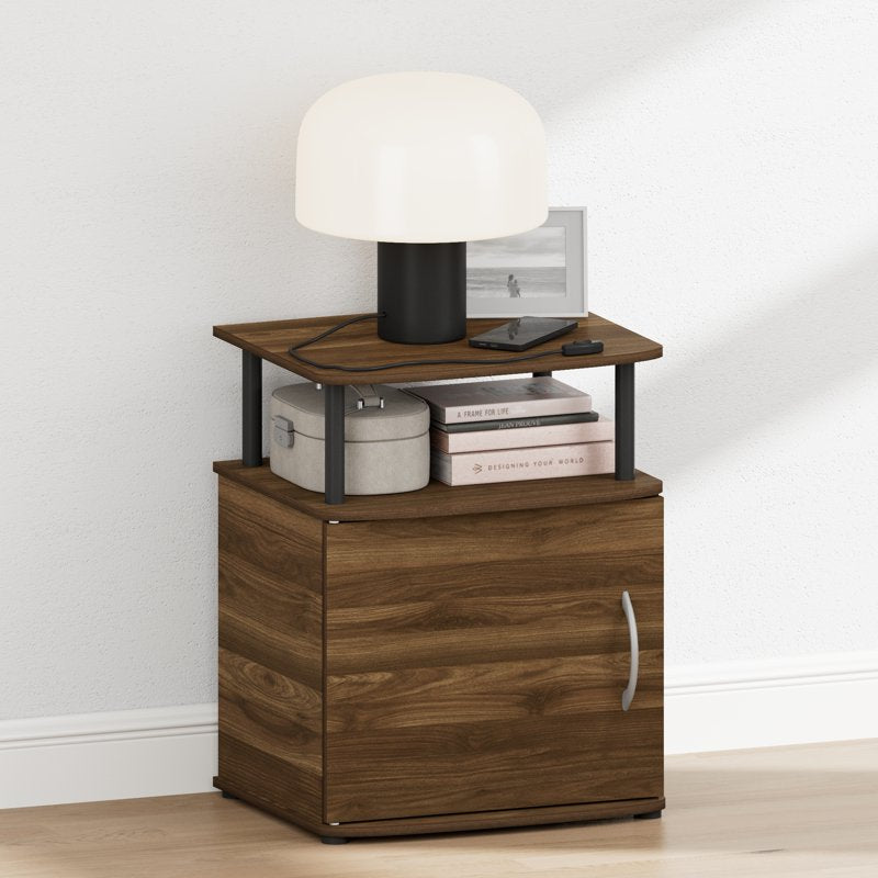 Open Shelf Nightstand with Door - 2-Tier Compact Cabinet