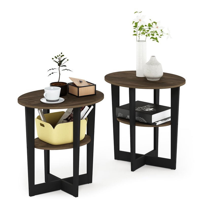 Oval End Table Set of Two - Modern Design, Columbia Walnut