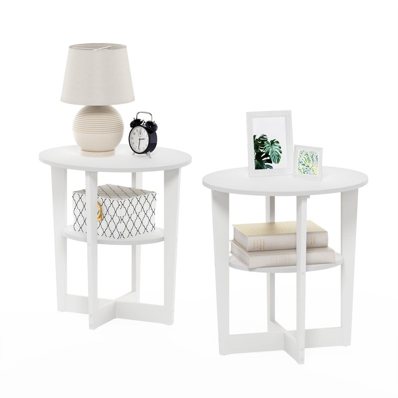 Oval End Table Set of 2 - Modern White Accent Tables