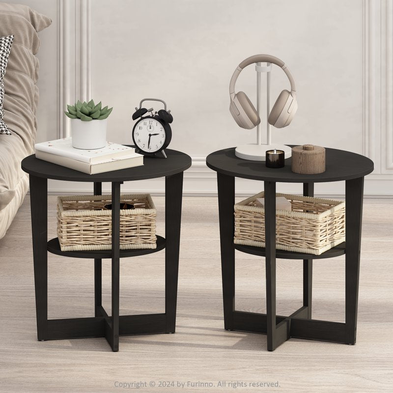 Oval End Table Set of 2 - Black Walnut - Stylish Storage Solution