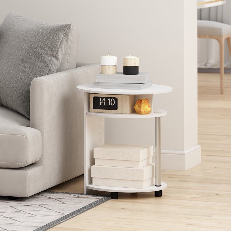 Oval End Table with Shelves - White Oak & Stainless Steel