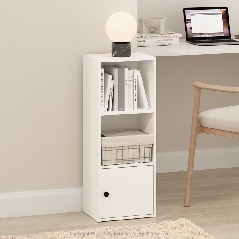 3-Tier Standing Shelf Bookcase with Storage Cabinet - White