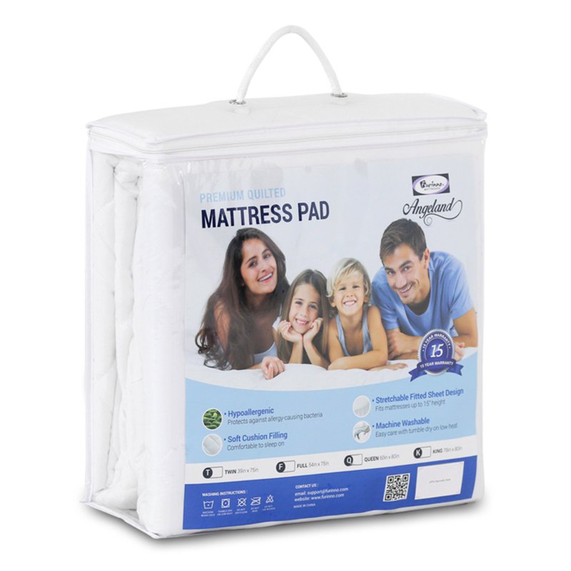 Full-Size Quilted Mattress Pad - Microfiber Hypoallergenic Cover, Elastic Fit