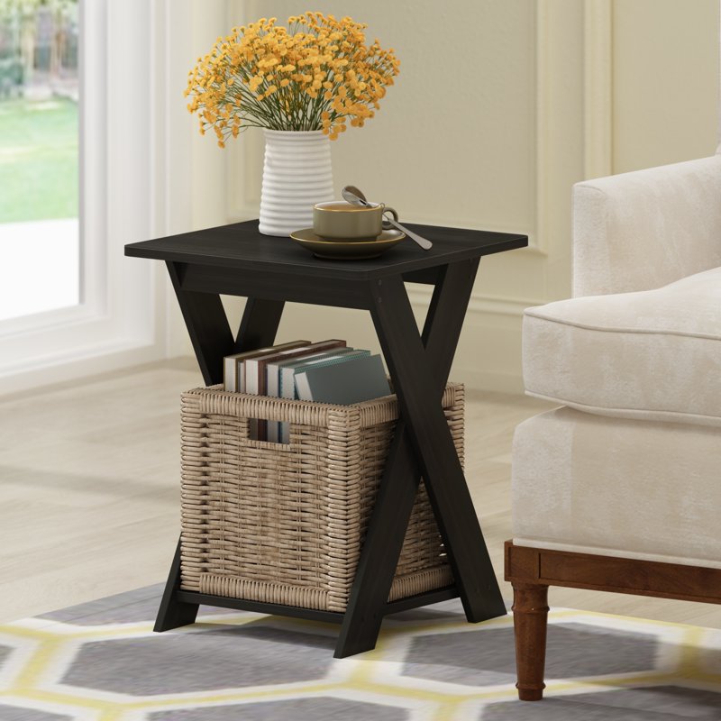 Modern Espresso Criss-Cross End Table with Shelf