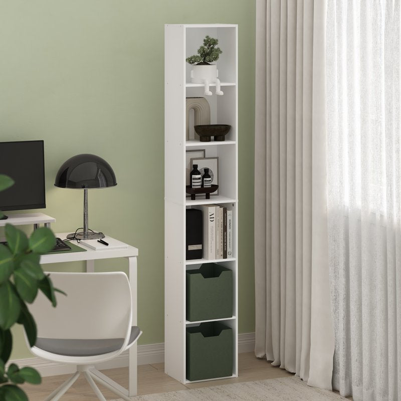 6-Tier Open Shelf Bookcase - Slim Design for Home & Office