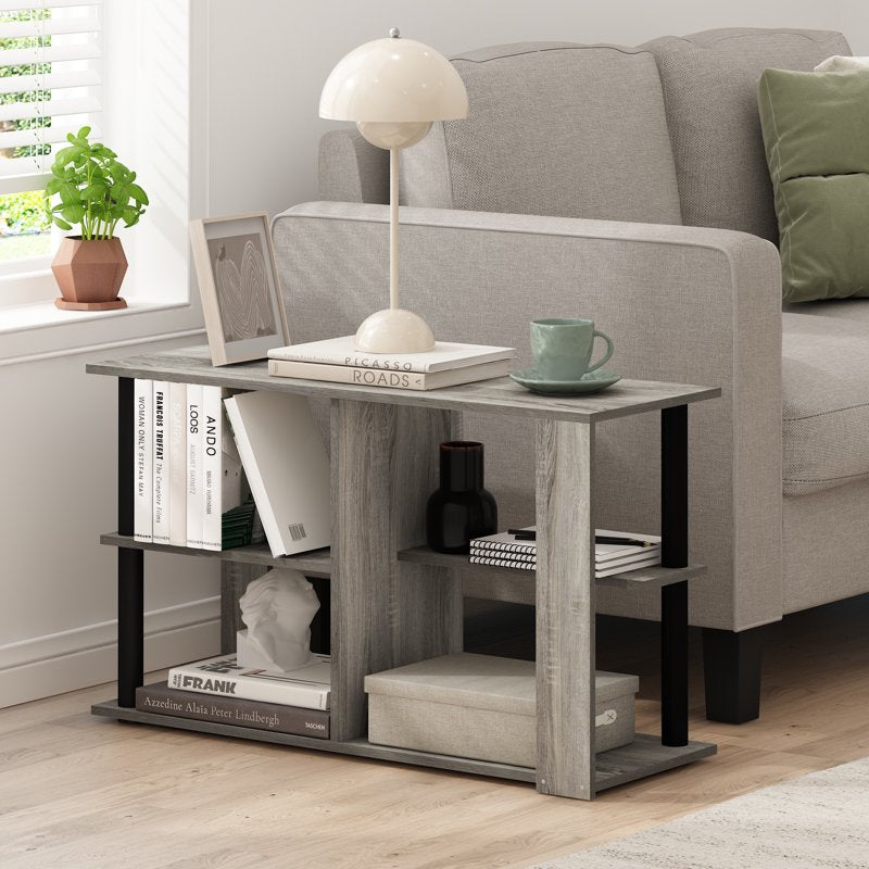 Narrow Coffee Table with Shelves - French Oak/Black Finish