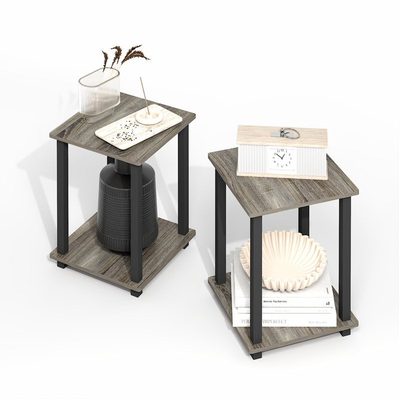Set of 2 Minimalist End Tables - Grey Oak/Black Variants