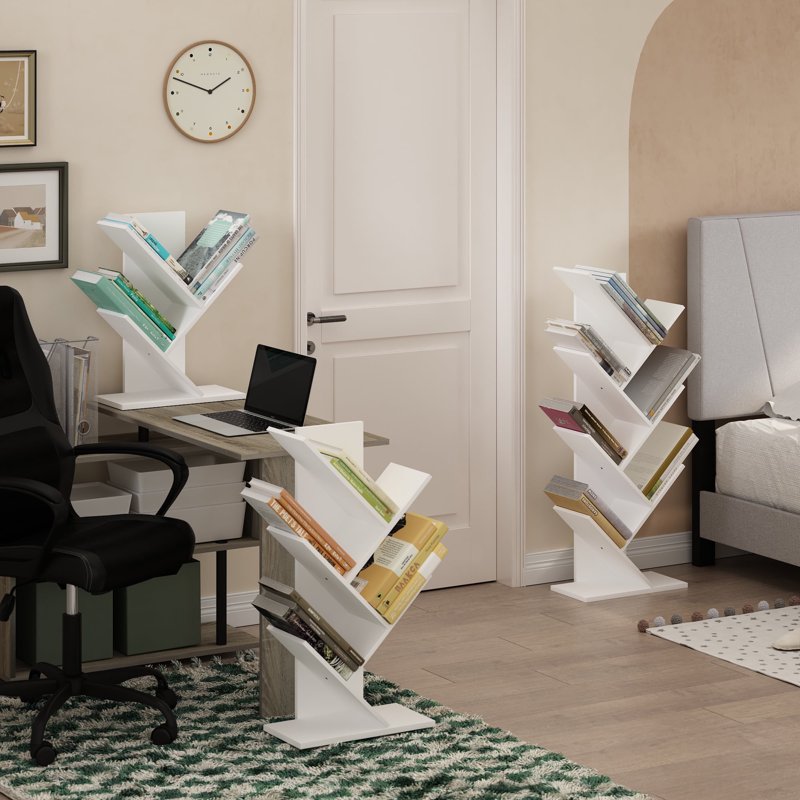 3-Tier Tree Bookshelf - Floor Standing Bookcase in White