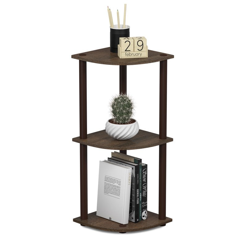 3-Shelf Decorative Bookcase Unit - Walnut & Brown Finish