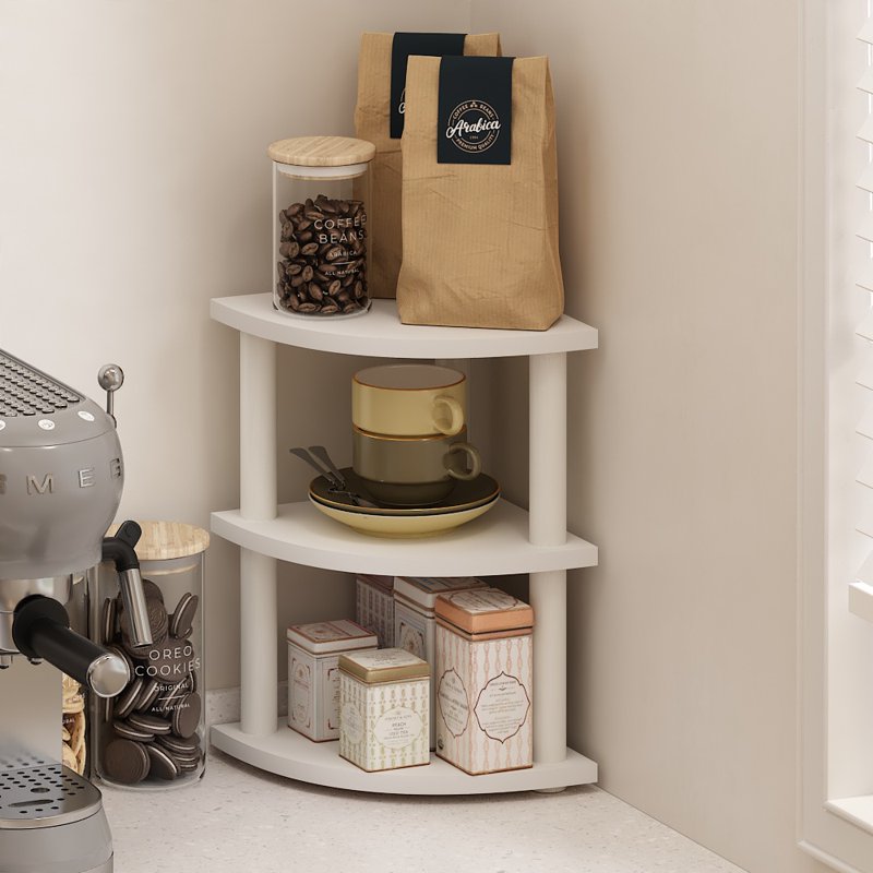 Furinno Turn-N-Tube 3-Tier Corner Countertop Organizer Shelf - White/White