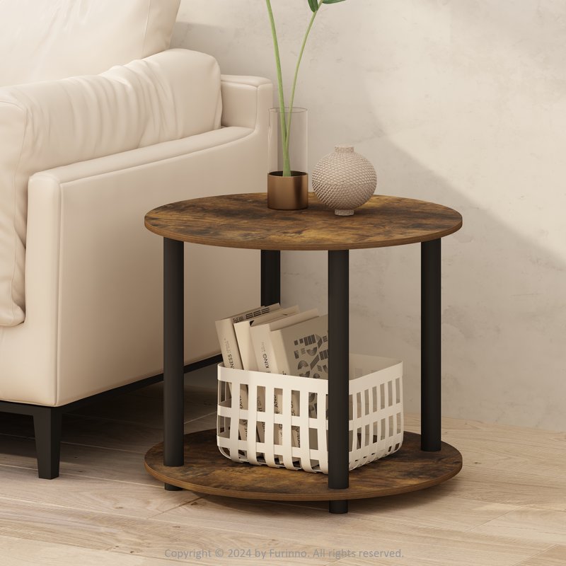 2-Tier Round Wooden Side End Table - Modern Design