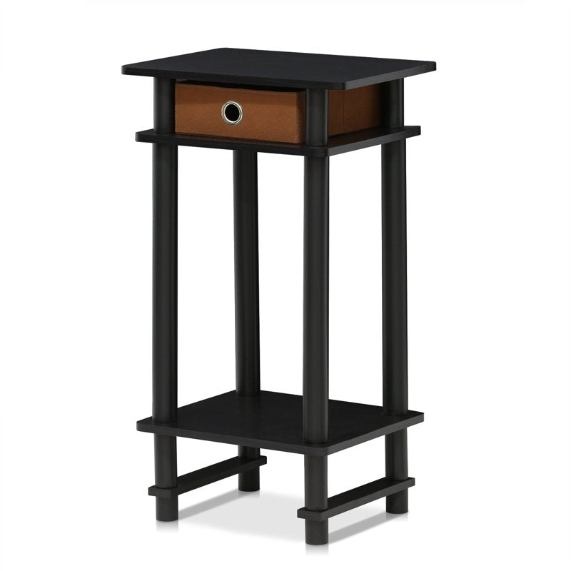 Tall End Table with Bin - Black Espresso & Brown