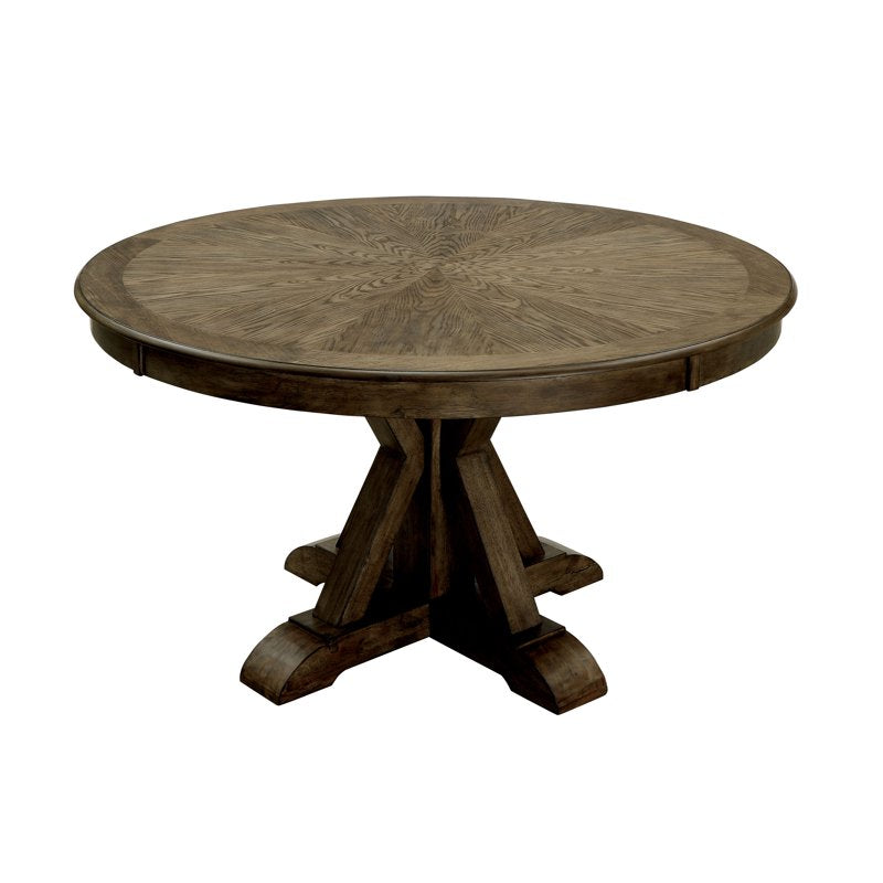 Round Pedestal Dining Table - Rustic Light Oak Finish, Seats 4