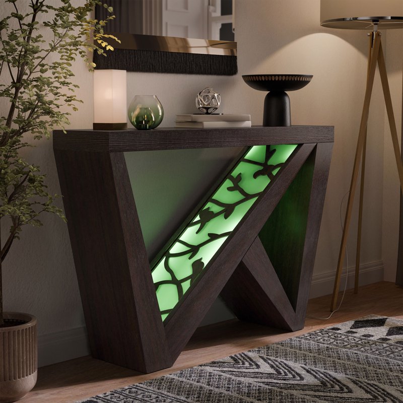 Contemporary LED Wood Console Table with Remote - Cappuccino