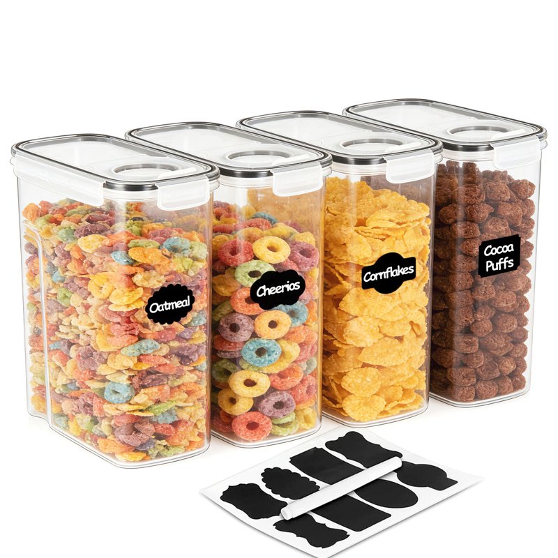 Airtight Cereal Containers - 4-Piece Set with Labels & Marker