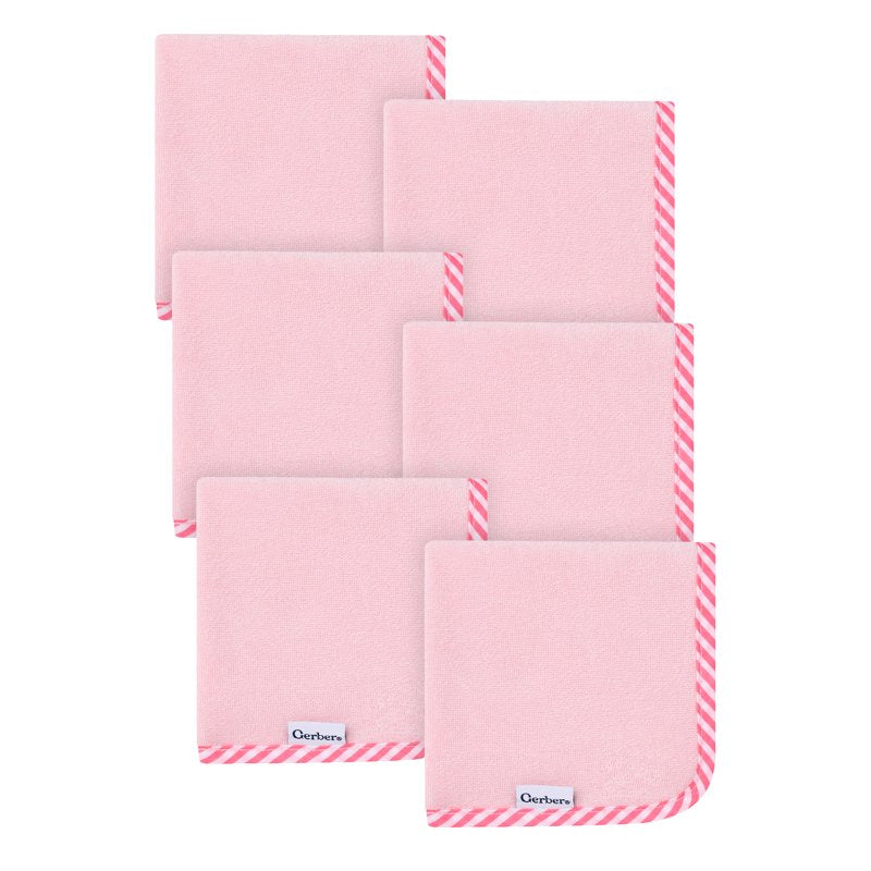 Pink Baby Washcloths 6-Pack - Soft Absorbent Knit Terry for Baby Bathtime