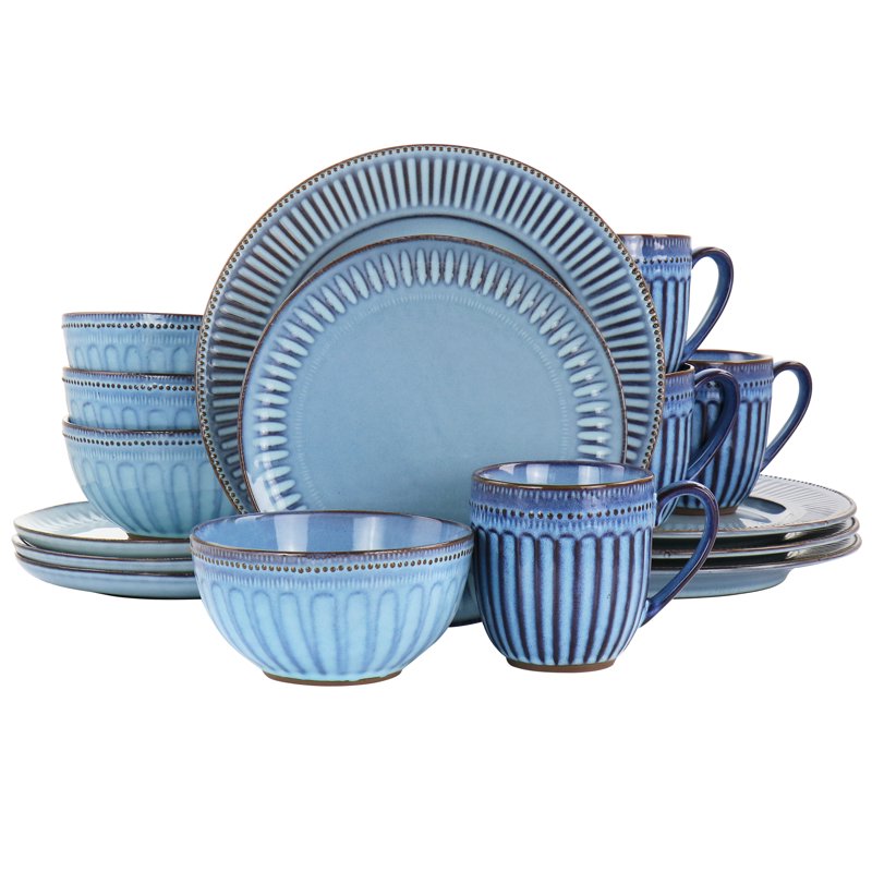 Stoneware Dinnerware Set - 16 Pieces in Blue for 4 People
