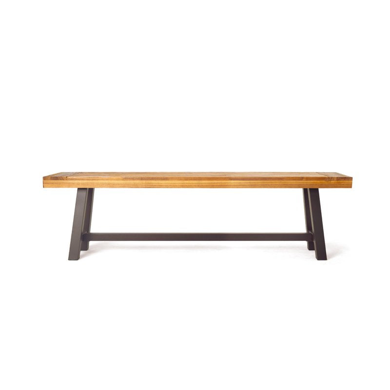 Outdoor Acacia Wood Bench - Sandblasted Finish/Rustic Metal