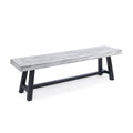 Outdoor Acacia Wood Bench - Sandblasted Light Gray/Black Rustic Metal