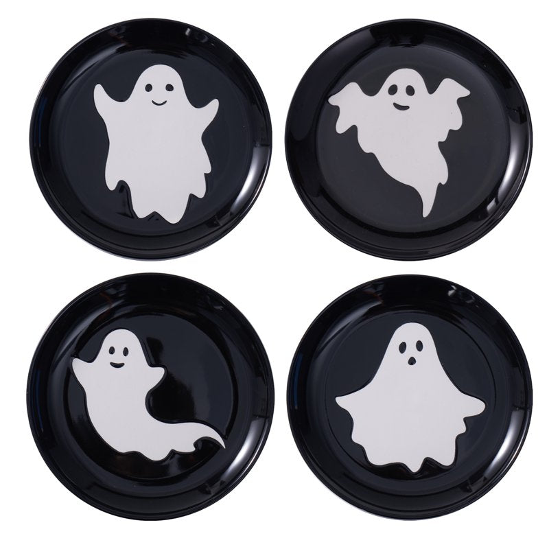 Halloween 4pk Ceramic Ghost Appetizer Plates - Spooky Design
