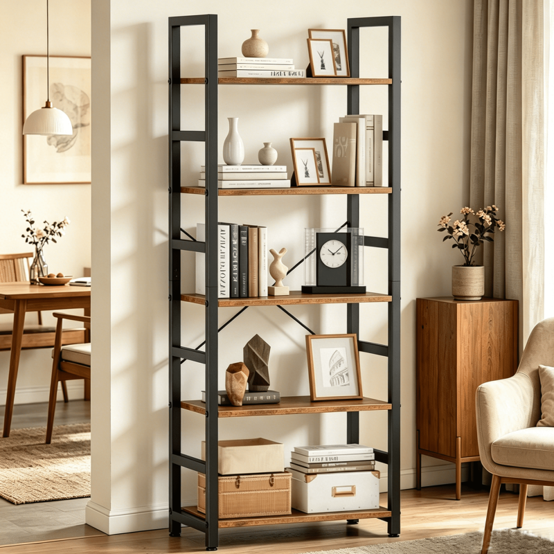 5 Tier Bookshelf - Modern Bookcase Storage Organizer