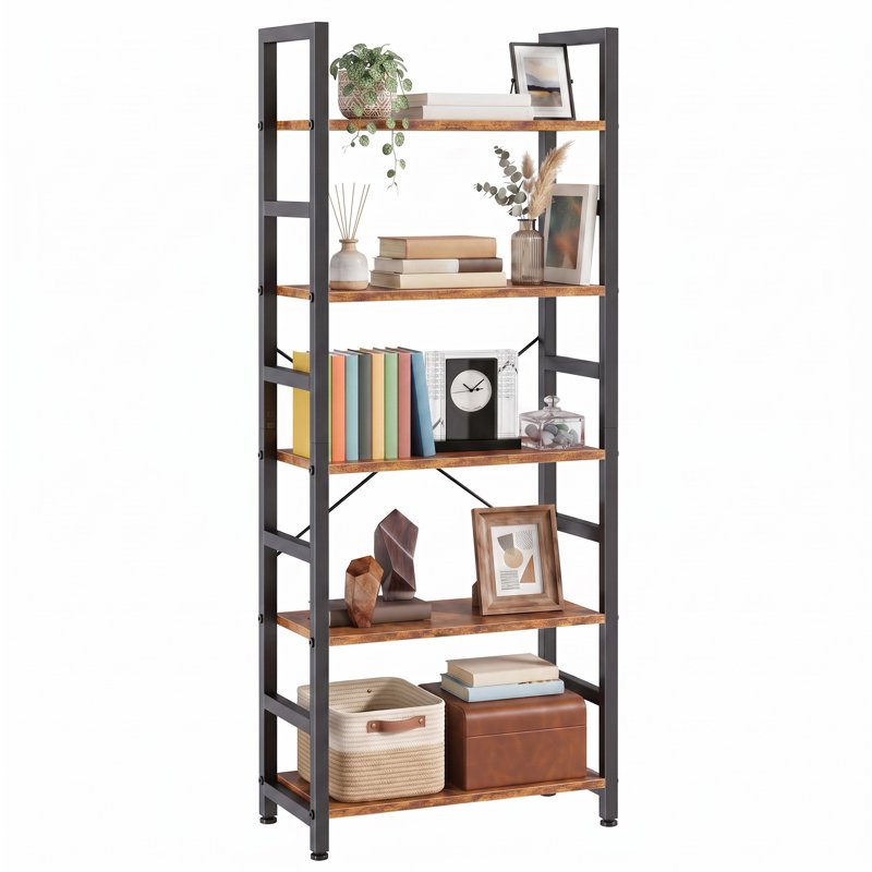 5 Tier Bookshelf - Modern Bookcase Storage Organizer