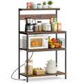 Baker’s Rack with Power Outlet - 4-Tier Microwave Stand, 31.5 Inch, Rustic Brown