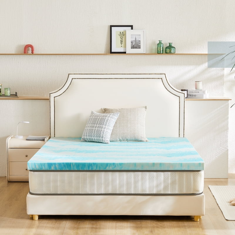 Twin-XL Gel Infused Memory Foam Mattress Topper 4 Inch Cooling Pressure Relief Blue