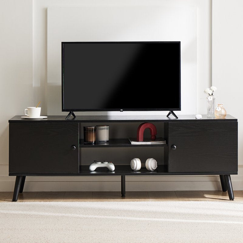 Modern Mid Century TV Stand for TVs up to 65" - Black & Wood