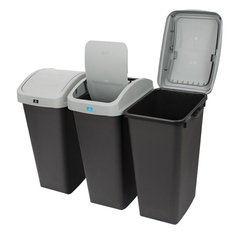 12 Gallon Trash & Recycling Bin with Swing Top Lid - 3 Pack