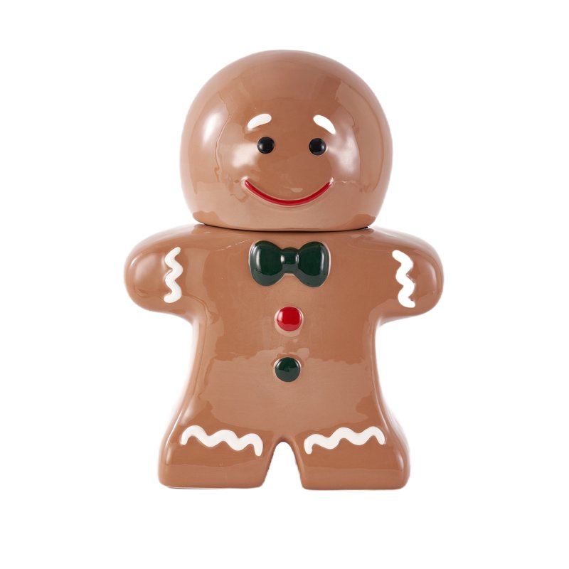 Gingerbread Man Cookie Jar - Multicolor Earthenware with Lid