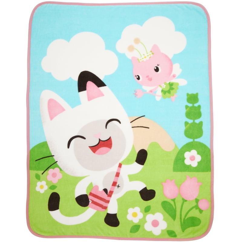 Gabby's Dollhouse Kids Fleece Throw Blanket - Flowery Fun, 46x60, Soft Microfiber, Cozy Blue & Green