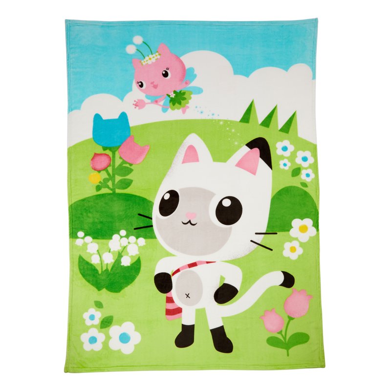 Gabby's Dollhouse Kids Blanket Pandy and Fairy Green Blue Print Twin Full