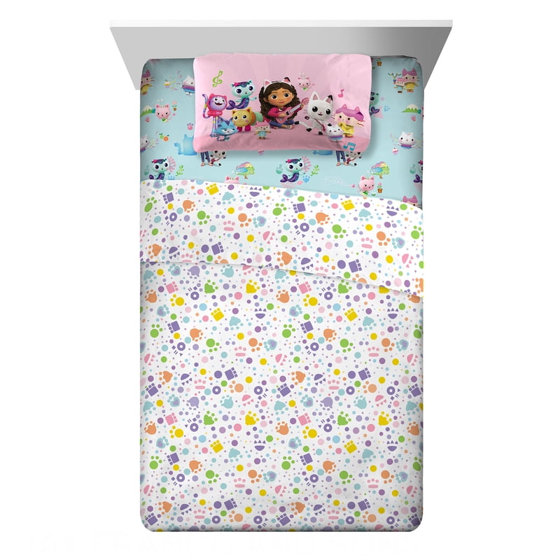 Gabby's Dollhouse Twin Sheet Set - Pawtastic Teal Blue White 3 Piece
