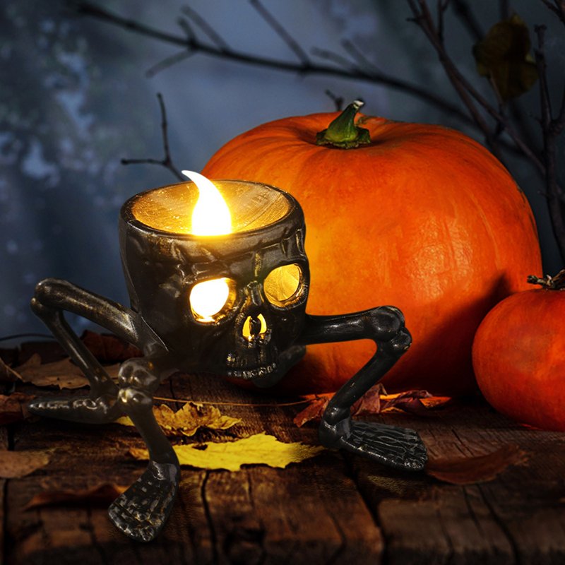 LED Skull Candle Lamp - Flameless Halloween Decor for Indoor & Outdoor Use