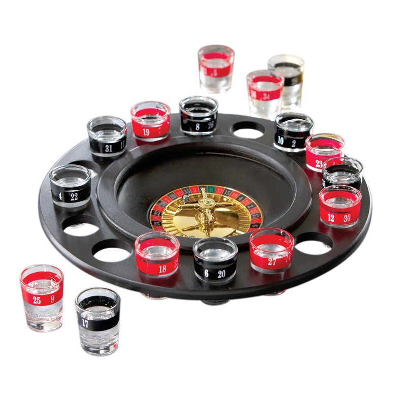 Drinking Roulette Game Set with 16 Shot Glasses