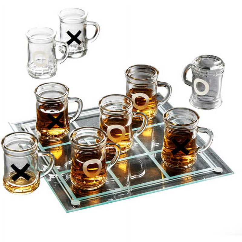 Tic Tac Toe Drinking Game Set with Mini Beer Mugs - Game Night