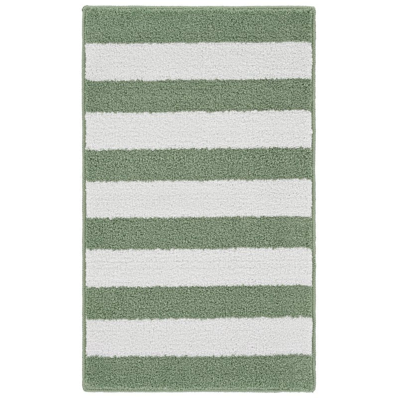 Beach Stripe Washable Bath Rug - Deep Fern & White, 21 x 34 Inches - Non-Slip Bathroom Mat