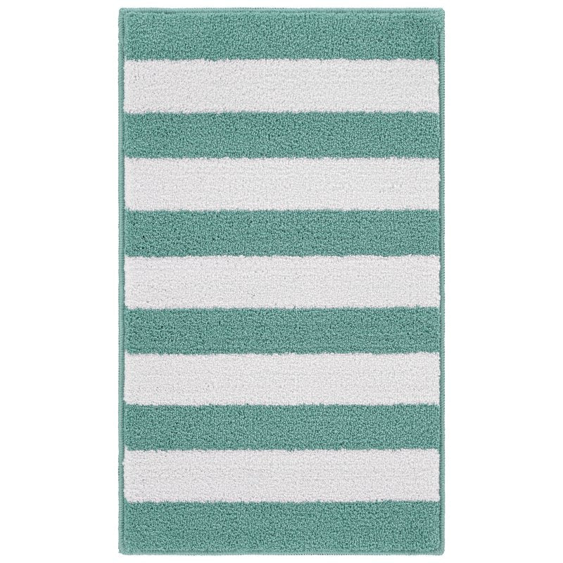 Rectangular Beach Stripe Washable Bathroom Rug - Sea Foam White 21x34 in