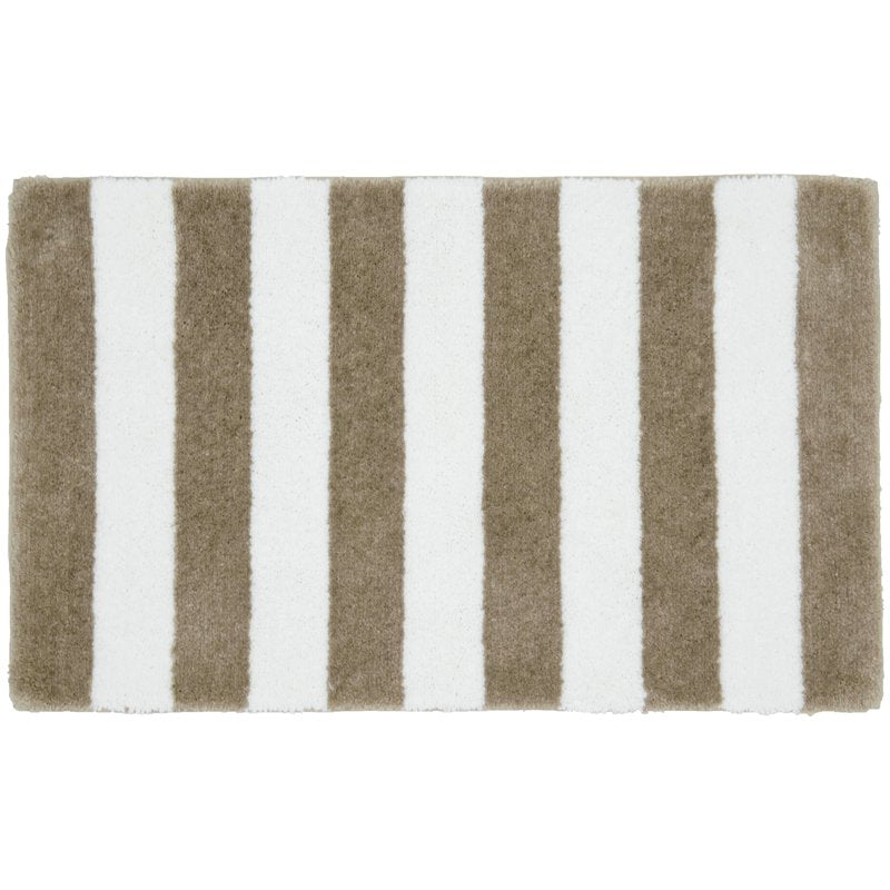 Beach Stripe Washable Bathroom Rug - Tan and White, 21x34 Inches - Non-Slip Backing, Stain-Resistant, Durable