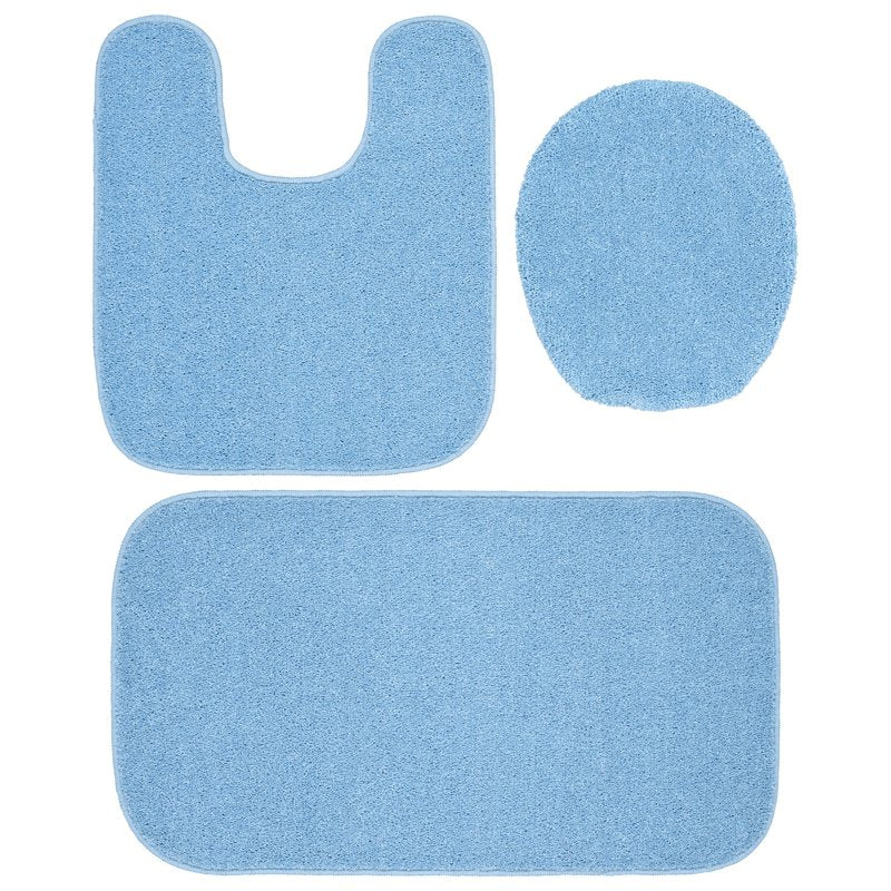Garland Washable Bath Rug Set - 3 Piece Bathroom Mat & Toilet Lid Cover - Basin Blue