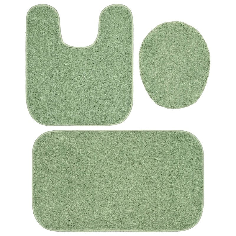 Garland Washable Bath Rug Set - 3 Piece Deep Fern Bathroom Mat & Toilet Lid Cover