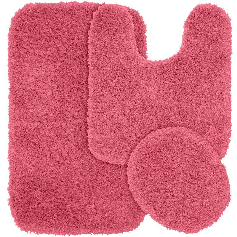 Jazz Washable Bath Rug Set - Pink, 3 Piece Bathroom Rug Collection